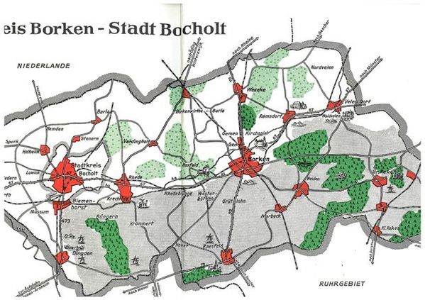 Karte des früheren Kreises Borken vor der kommunalen Neugliederung 1975